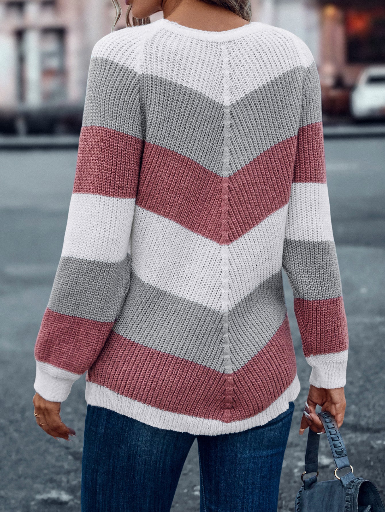 Pull décontracté à col rond et rayures pour femme