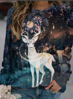 Haut de T-shirt à manches longues à imprimé paysage pour femme, populaire