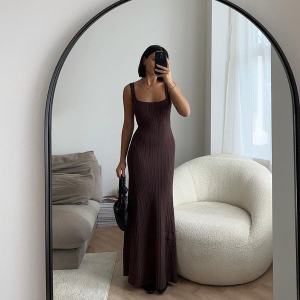 Robe longue tricotée à rayures coulées pour femme, été