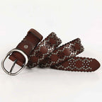 Ceinture en cuir cloutée, en peau de vache première couche, pour femme