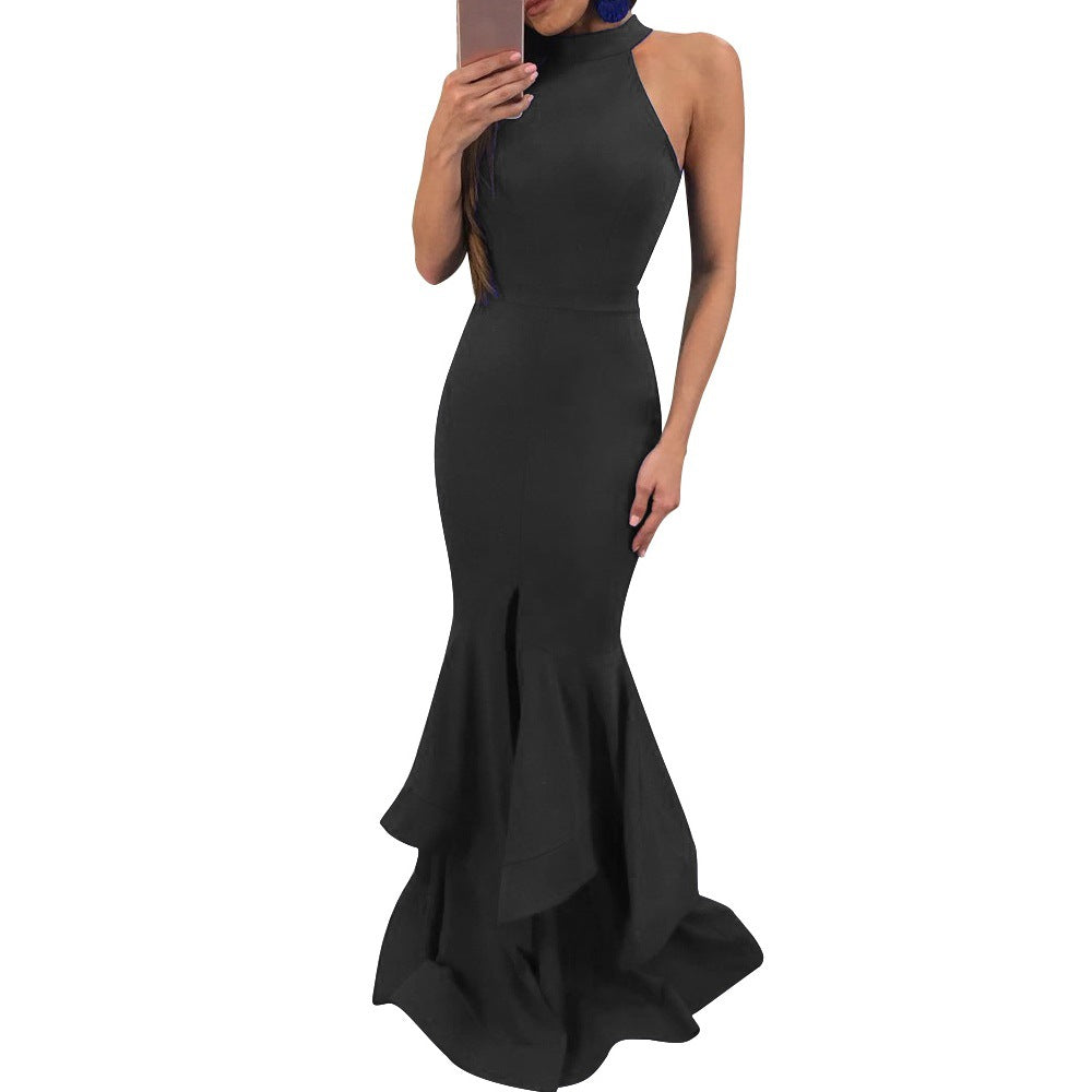 Robe longue sans manches Grand bal Robe sexy taille haute pour femme