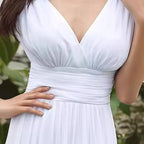 Robe longue de soirée élégante en mousseline sans manches avec décolleté en V profond pour femme