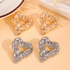 Nouvelles Boucles d'oreilles plissées en forme de cœur creux en lave, Bijoux fantaisie exagérés pour femmes, Cadeau de la Saint-Valentin