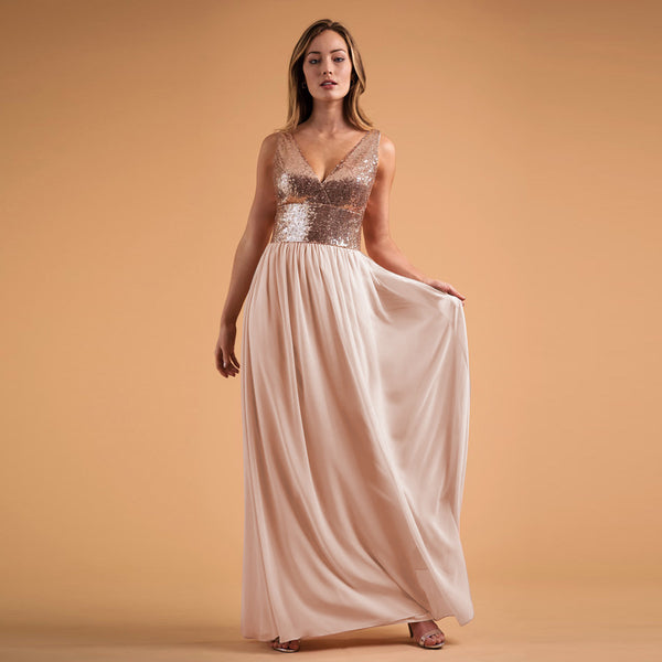 Robe de demoiselle d'honneur sans manches à col en V