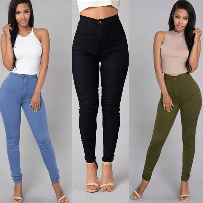 Pantalon Décontracté Femme Taille Haute Extensible Slim Skinny Couleur Bonbon Jean Main Image