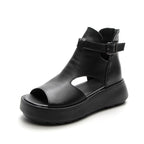 Été Nouveauté Rétro Sandales Vides Derrière Peep Toe En Cuir De Vachette Pour Femmes