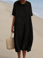 Robe Blouse Grande Taille Femme avec Poches et Manches Courtes