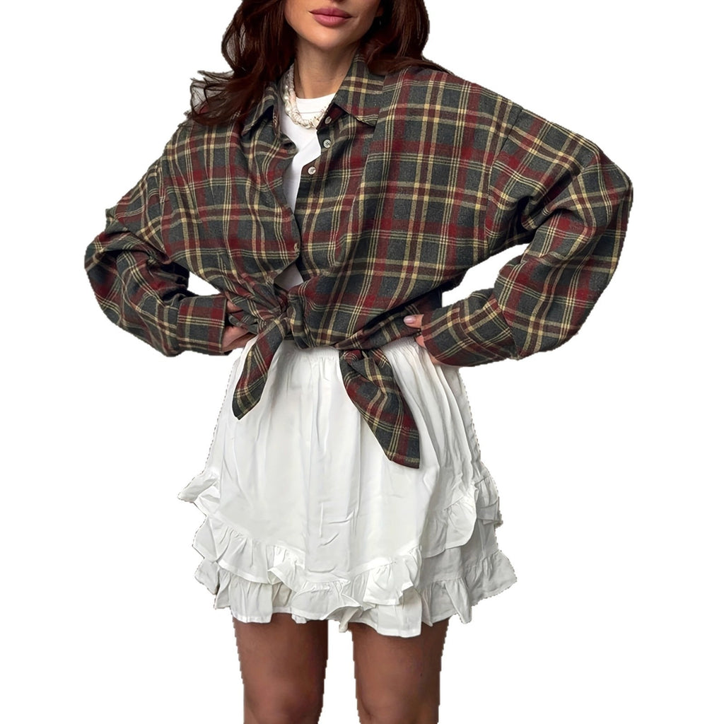Chemise décontractée polyvalente à manches longues style rétro pour femmes