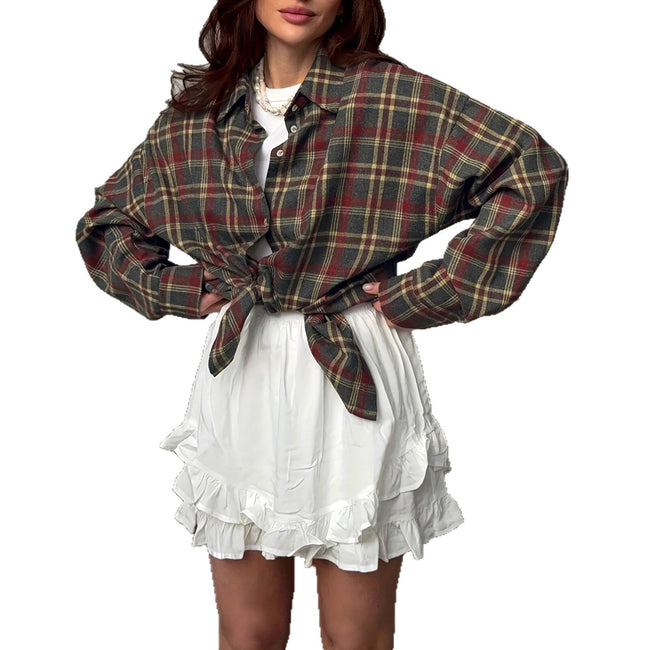Chemise décontractée polyvalente à manches longues style rétro pour femmes Main Image