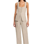 Ensemble deux pièces gilet sans manches et pantalon, col carré, en coton