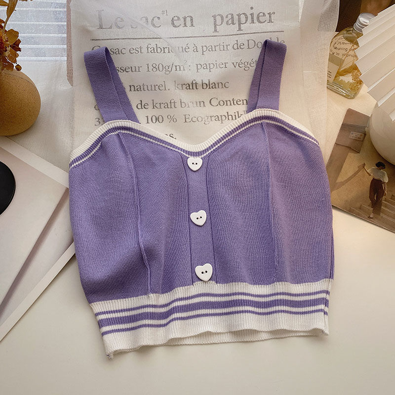 Gilet court en maille pour femme Sweet Wind Love Button