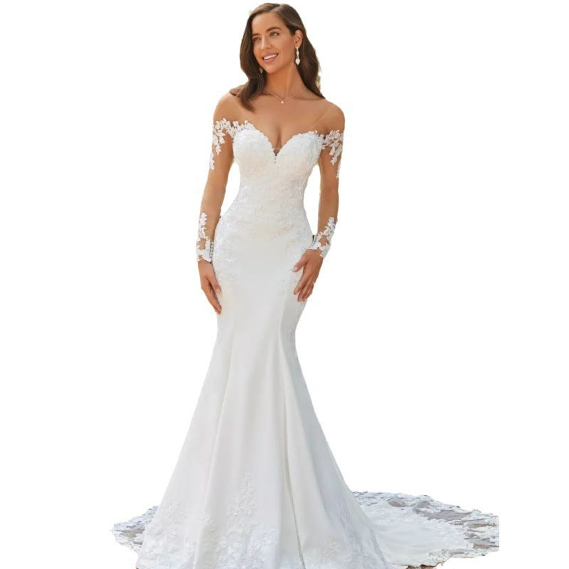 Robe de mariée sirène en dentelle à manches longues et dos nu
