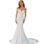 Robe de mariée sirène en dentelle à manches longues et dos nu