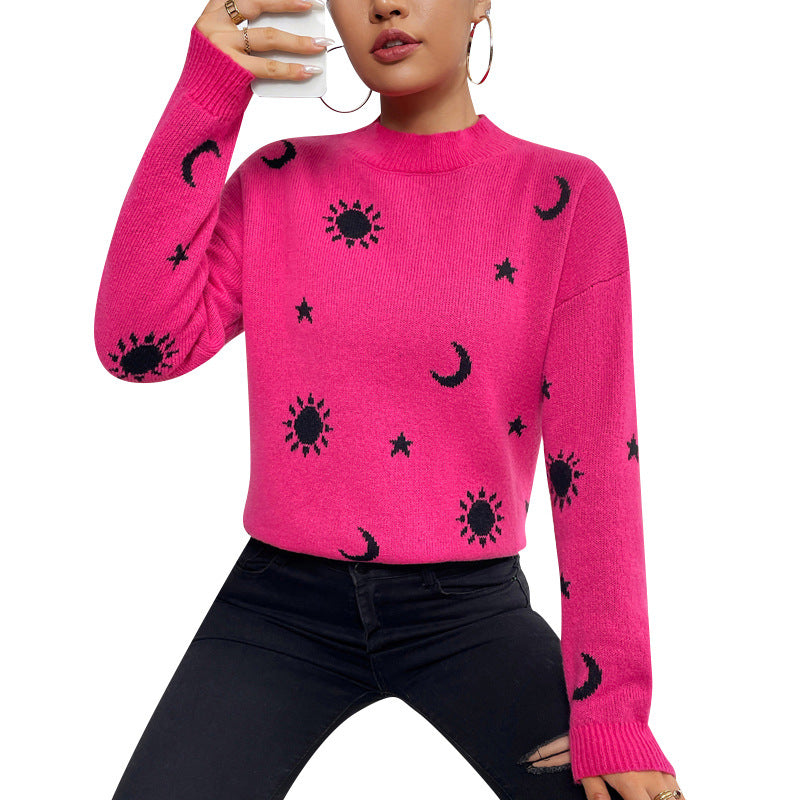 Pull en maille jacquard à col rond pour femme