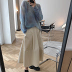 Pull en mohair lâche à col rond pour femme, fin