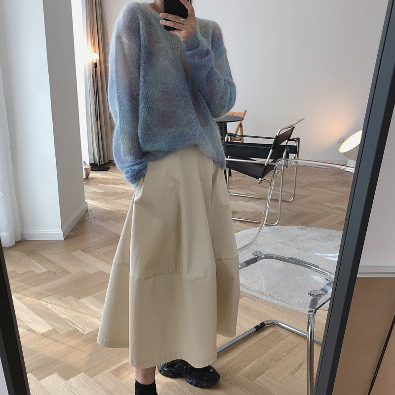 Pull en mohair lâche à col rond pour femme, fin