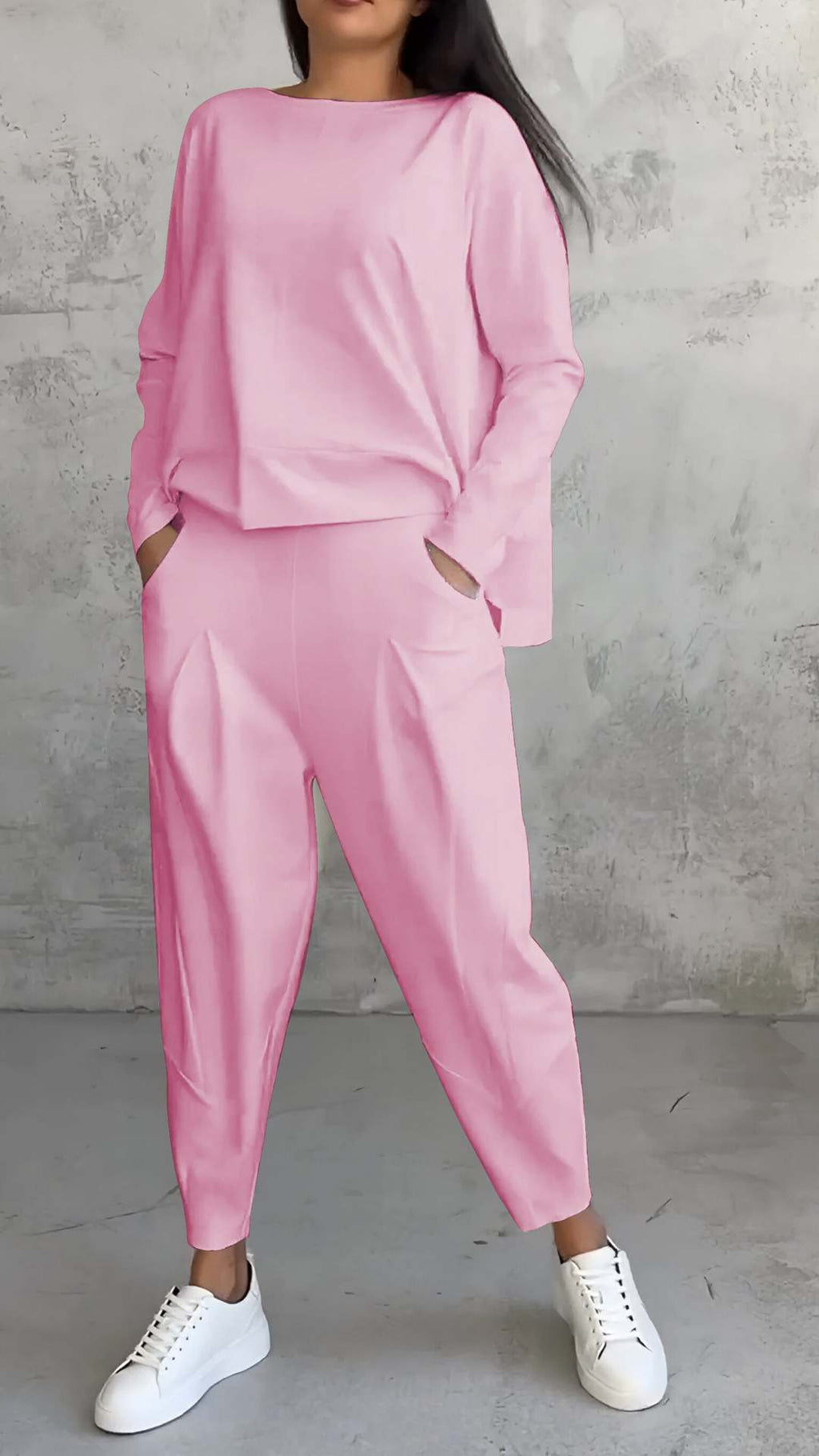 Ensemble tailleur irrégulier femme - Haut à manches longues et col rond et pantalon sarouel ample avec poches - Vêtements pour femmes style Ins