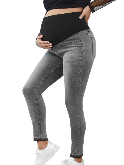 Pantalon en jean taille haute de grossesse avec soutien abdominal