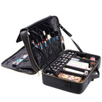 Trousse de Toilette en Cuir Grande Capacité Portable Trousse de Maquillage pour Maquilleur