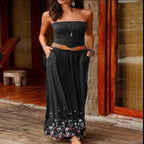 Robe longue bustier sans col amincissante imprimé floral sans ceinture