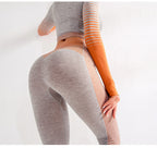 Legging de sport taille haute femme tricoté pour entraînement course yoga