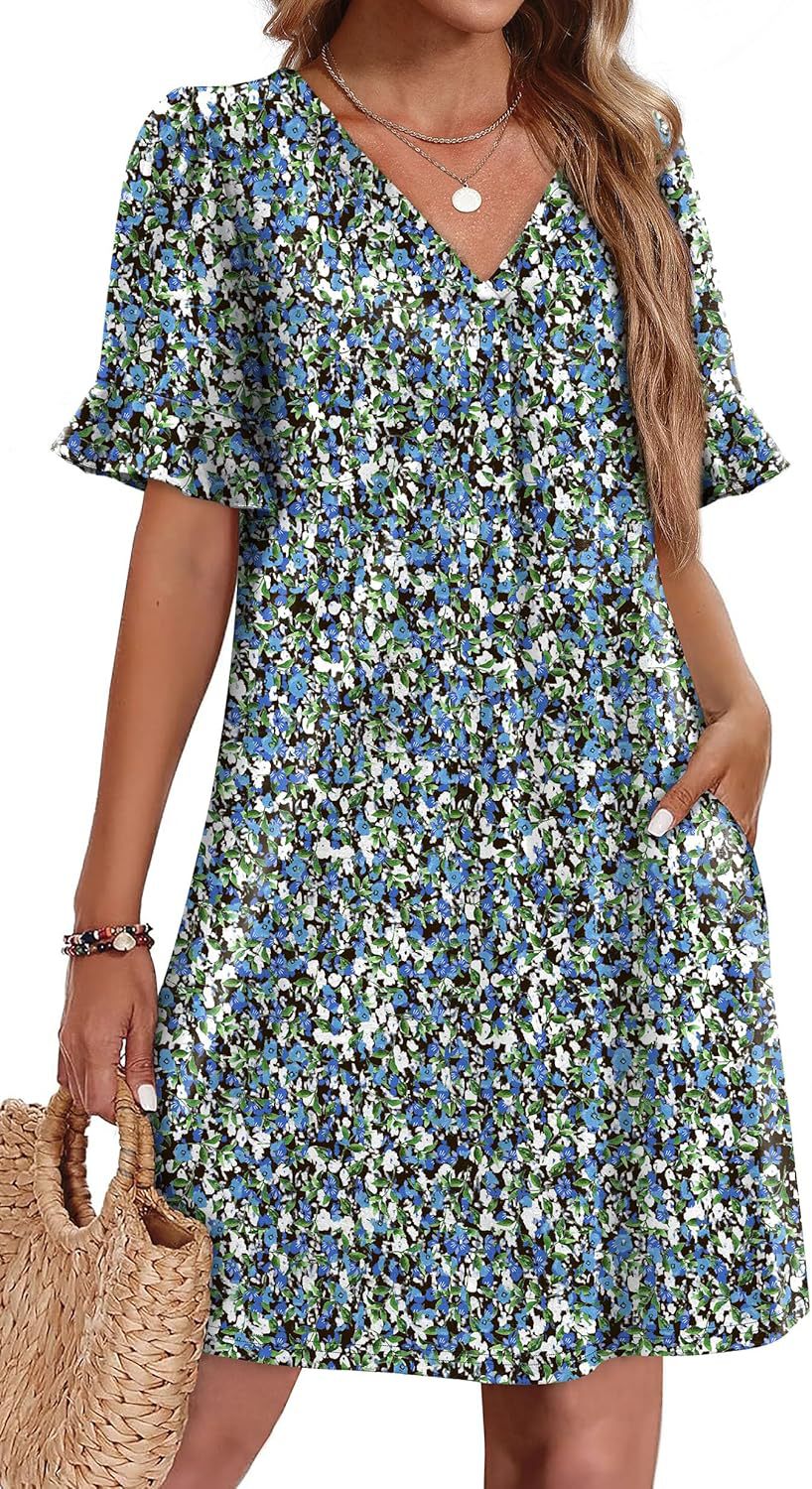 Robe élégante à col en V à volants pour femme avec poches