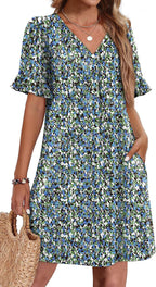 Robe élégante à col en V à volants pour femme avec poches