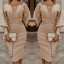 Robe longue tricotée à manches longues et taille haute de couleur unie