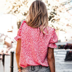 Chemise Imprimée Slim Femme Volants Col V Plongeant Femme