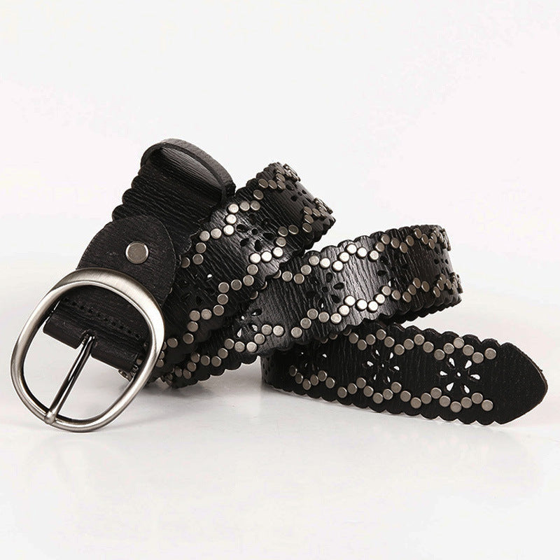 Ceinture en cuir cloutée, en peau de vache première couche, pour femme