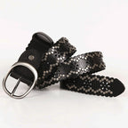 Ceinture en cuir cloutée, en peau de vache première couche, pour femme