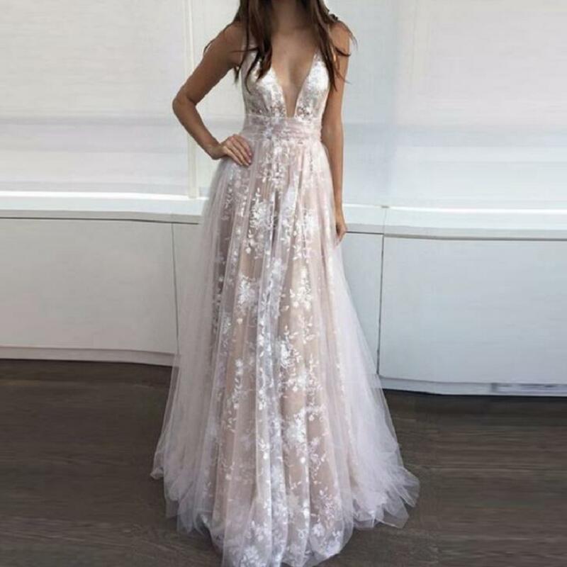Nouvelle robe AliExpress modèles explosifs dentelle décolleté plongeant robe de mariée longue jupe vêtements pour femmes