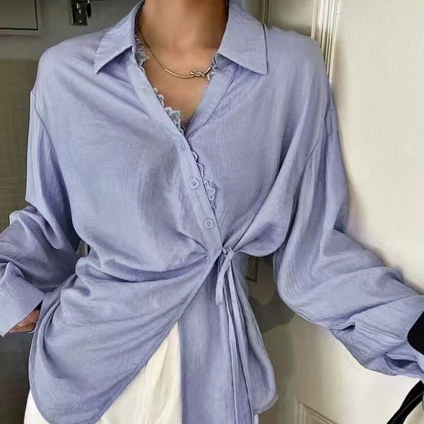 Cardigan femme à lacets et manches longues bleu