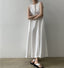 Robe longue en coton et lin unie sans manches à col rond