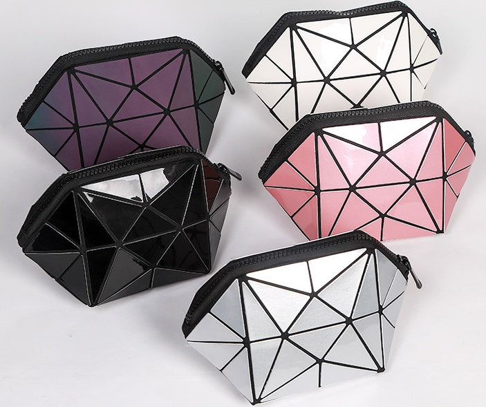 Trousse de Toilette Géométrique pour Femmes, Trousse de Maquillage à Fermeture Éclair, Organisateur de Cosmétiques Léger et Pliable pour Voyage