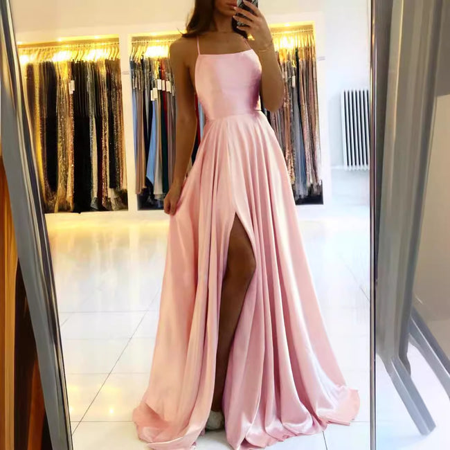 Robe à bretelles dos nu style européen et américain Amazon, robe moulante, robe de soirée fendue. Main Image