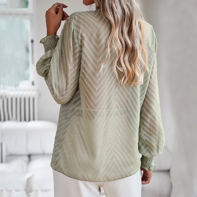 Chemise femme européenne et américaine à col en V et manches longues Main Image