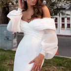 Robe de mariée longue légère en satin blanc cassé, collection Printemps