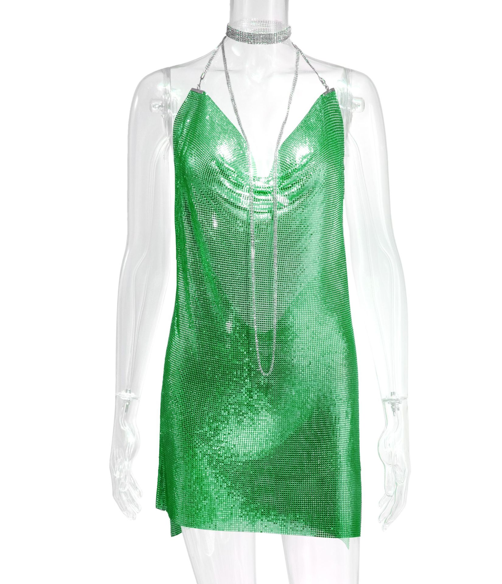 Robe Métallisée à Paillettes et Strass Femme