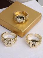 Bague chaîne maillons de bracelet de montre carrés épais en strass lettre initiale A-Z brillantes pour femme Bijoux de boutique