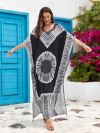 Robe longue en rayonne imprimée à col en V pour les vacances