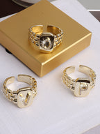 Bague chaîne maillons de bracelet de montre carrés épais en strass lettre initiale A-Z brillantes pour femme Bijoux de boutique