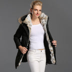 Manteau d'extérieur haut de gamme en duvet et fourrure de lapin, mi-long, matelassé, pour femme