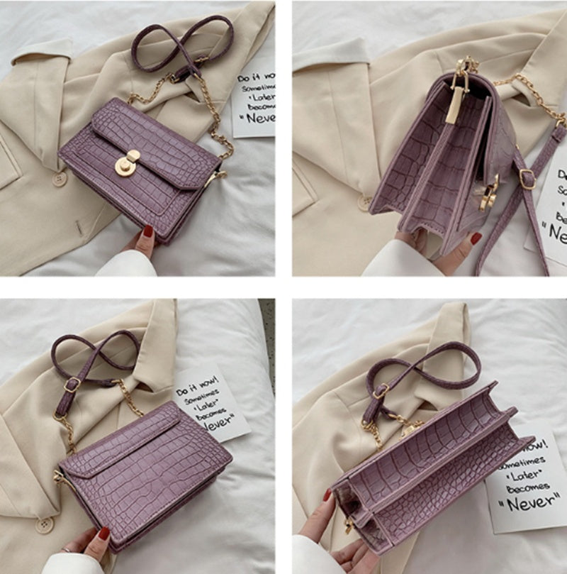 Sac à bandoulière en cuir PU motif pierre pour femmes
