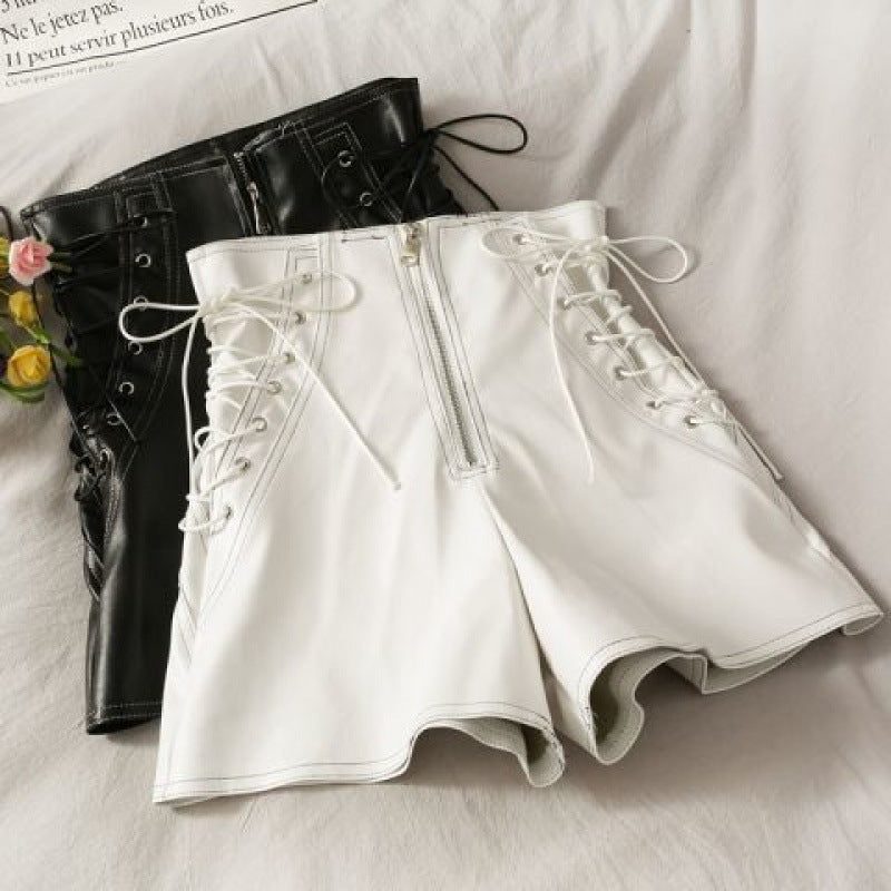 Short en cuir mince femme printemps et automne slim fermeture éclair