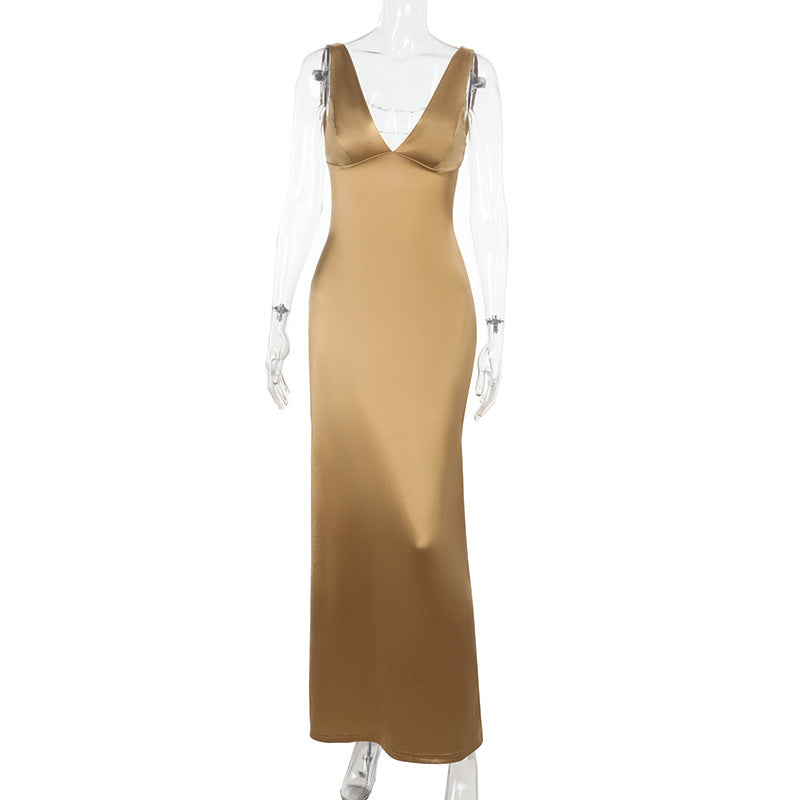 Robe Décolletée en V Dos Nu Sexy Pour Femme
