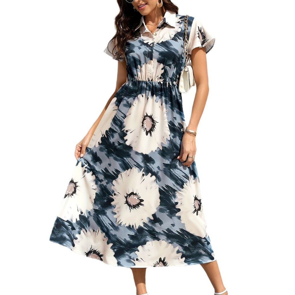 Robe Col V Plage Vacances Ceinture Élastique Col