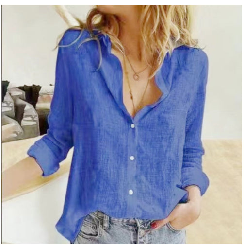 Chemisier à manches longues pour femmes avec cardigan à revers et boutons lâches