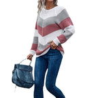 Pull décontracté à col rond et rayures pour femme
