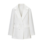 Blazer long ajusté style cache-cœur, à manches longues, taille marquée et basque pour femme
